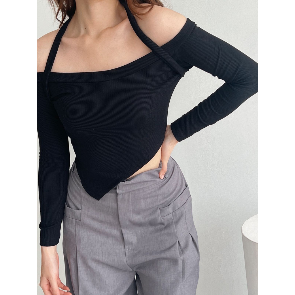 FLORYN HALTER NECK TWO WAYS CROP / Baju Wanita Knit Korean / 002 FLORYN NKD