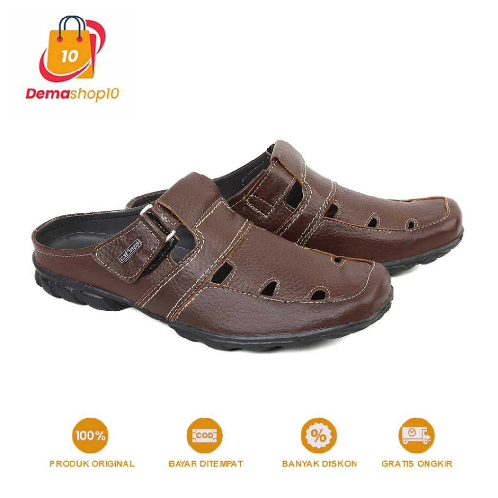 Catenzo RD 412 Sandal Bustong Kulit Coklat Casual Pria / Sendal Bustong Pria