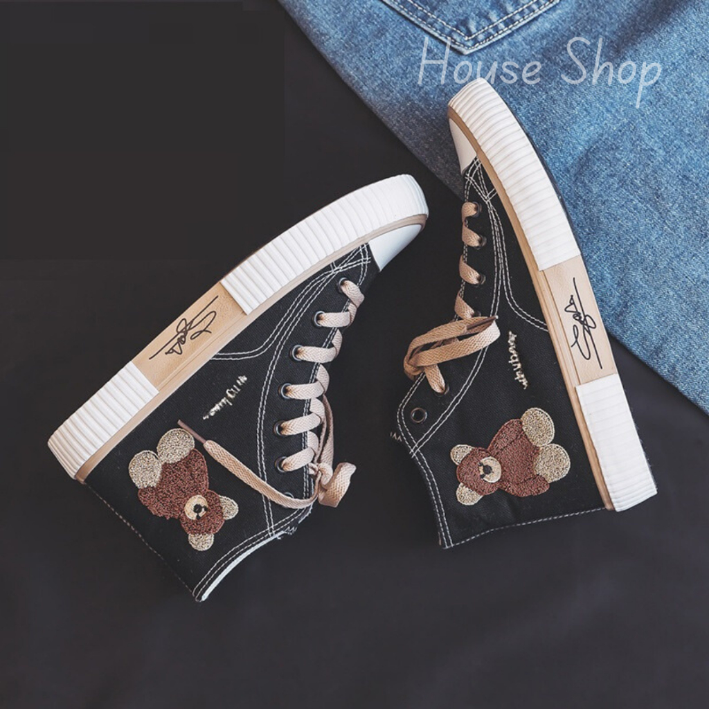 HS-0253 [ Bisa COD ] Sepatu Kanvas  Wanita Model Bear Tinggi Sepatu Canvas Wanita Import High Quality-Sepatu Canvas Wanita Impor Sepatu Fashion Original