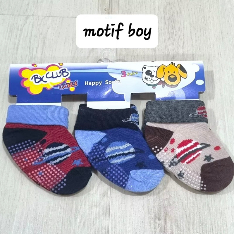 (3pc) Kaos kaki anak baby bayi BX CLUB newborn 0-6bulan // Kaos kaki baby anti slip // Kaos kaki bayi gambar unisex