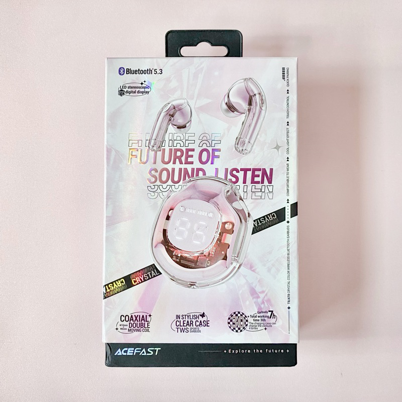 AceFast T8 Crystal Wireless Bluetooth Earbuds Earphone Pink