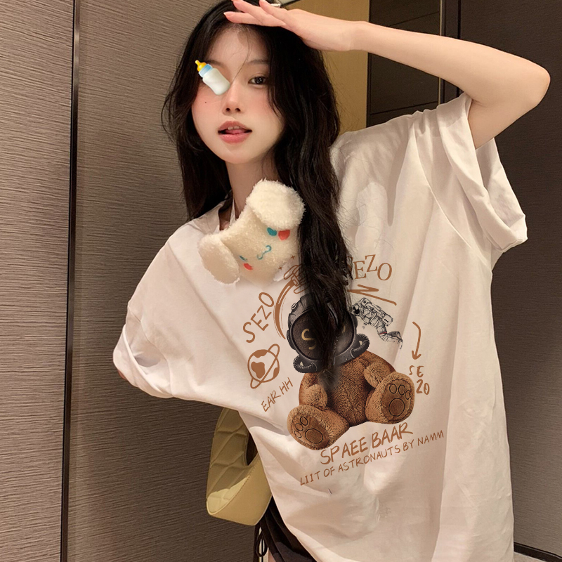 EUNII T-shirt Lengan Pendek Cartoon Sezo Plush Bear Korean Style/Kaos Atasan Wanita/Baju Kaus Oversize Wanita/Kaos Wanita