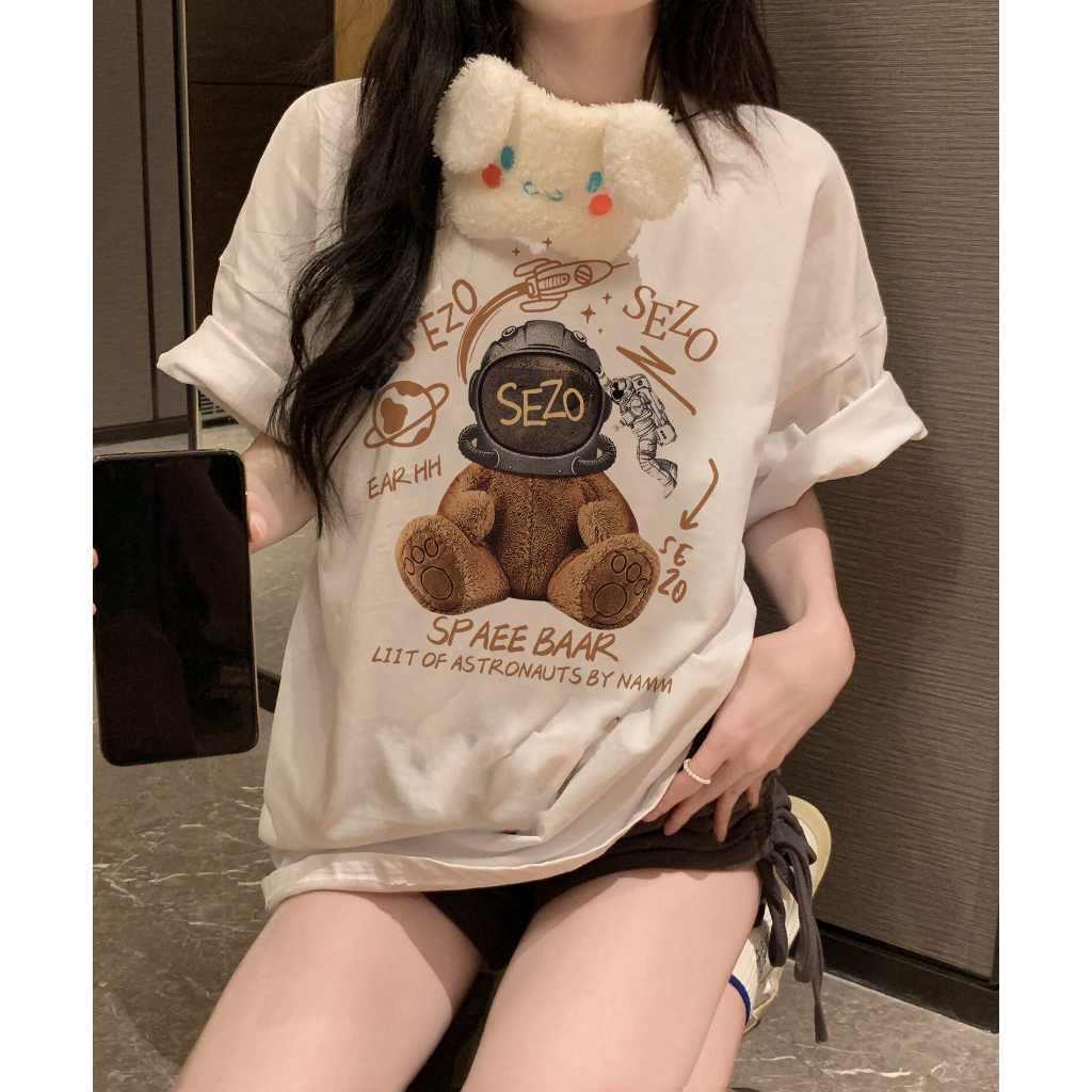 EUNII T-shirt Lengan Pendek Cartoon Sezo Plush Bear Korean Style/Kaos Atasan Wanita/Baju Kaus Oversize Wanita/Kaos Wanita