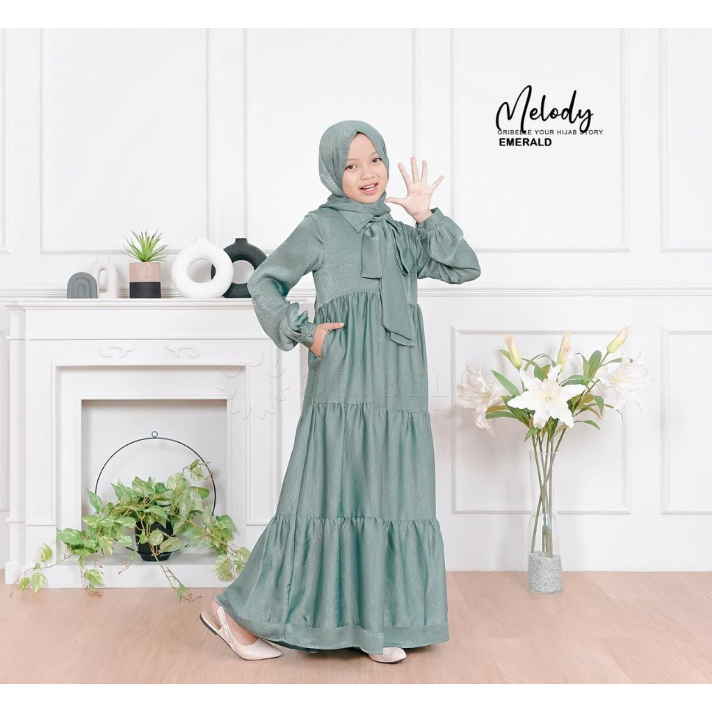 Melody dress Gamis anak remaja terbaru 2023 Gamis bahan santorini silk Gamis polos krkinian