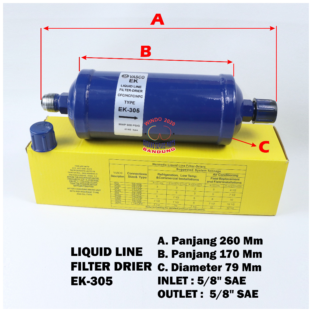 LIQUID LINE FILTER DRIER EK 305 5/8&quot; | PENYARING SIRKULASI AC FREON REFRIGANT