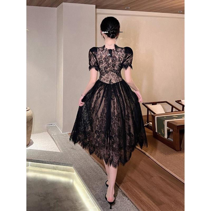 Dress Mewah Brukat Hitam Super Premium M489