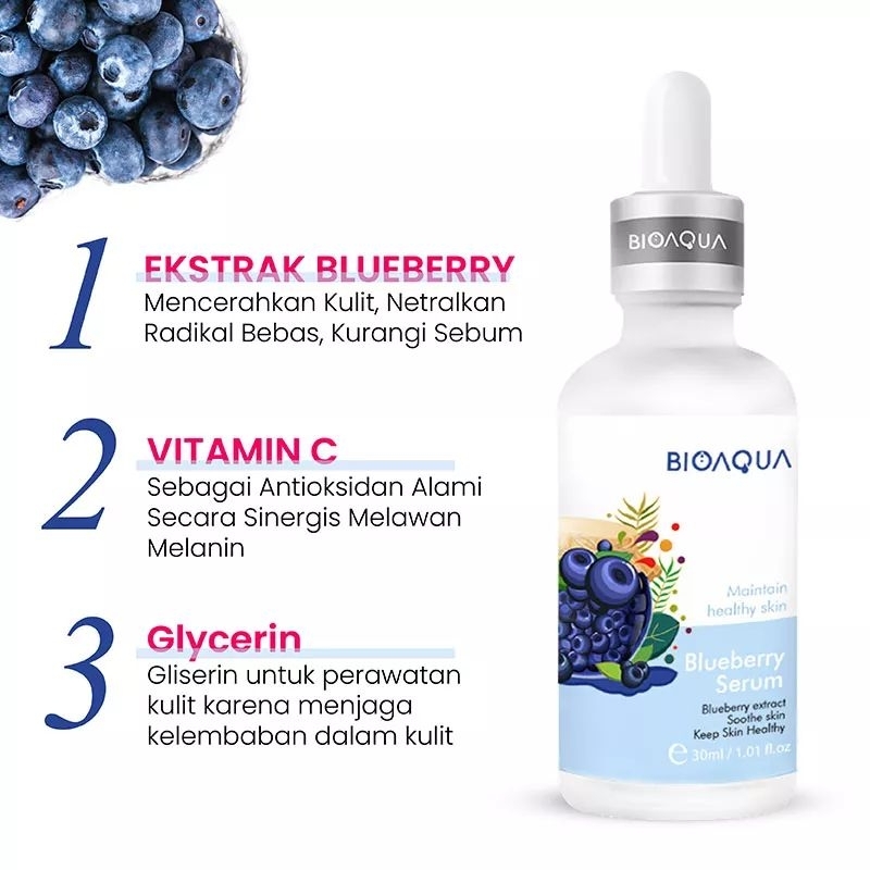 Bioaqua Serum Blueberry Extract BPOM Mencerahkan Melembabkan Menutrisi Mengecilkan Pori-Pori Menghilangkan Kerutan &amp; Flek Hitam / Bioaqua Blueberry Extract Serum Wajah Glowing / Blueberry Serum Wajah Bioaqua / Serum Pelembab Wajah / Serum Pencerah Wajah