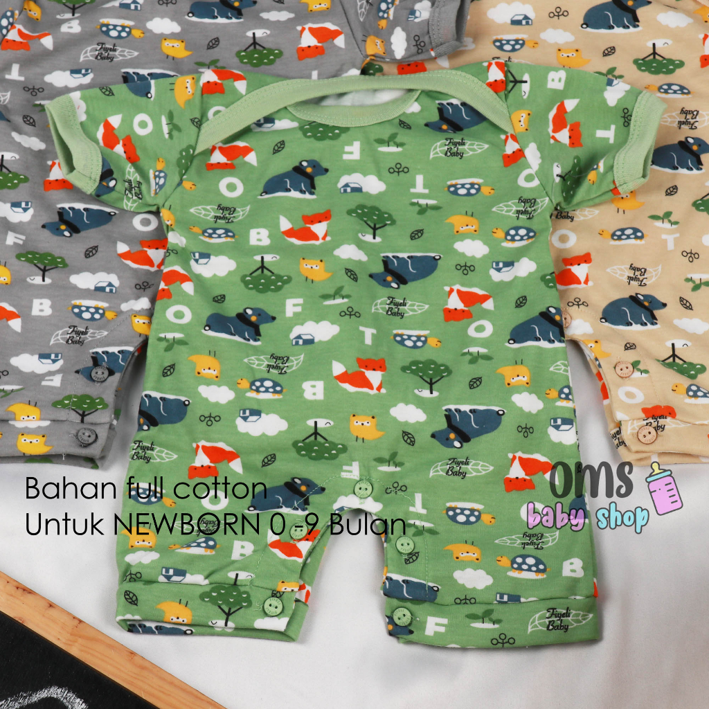 Jumper Bayi NEWBORN Full Print / Jumper Bayi model kancing kerah / Hansop Bayi Lengan Pendek / Setelan Bayi Jumper