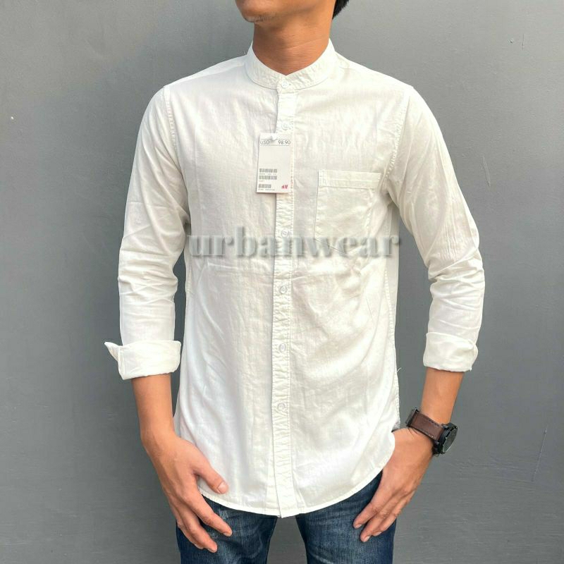 Kemeja Panjang Polos H&M Putih Premium Soft Twill Katun | Kemeja Shanghai
