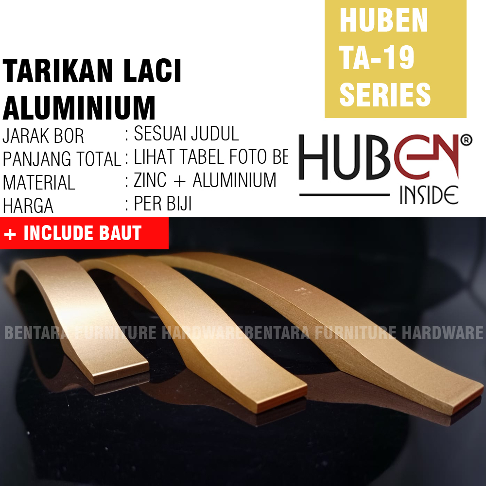 HUBEN TA-19 128 MM GOLD - Tarikan Laci Meja Pintu Lemari Kabinet Gagang Pintu Drawer Handle Aluminium Anodize