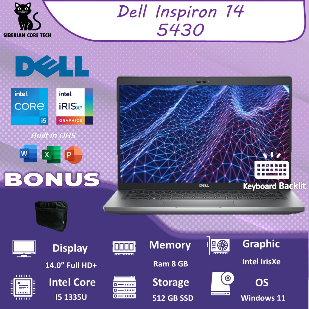 DELL INSPIRON 14 5430 I5 1335U 8GB 512SSD IRISXE W11+OHS 14.0FHD+ 2YR SLV