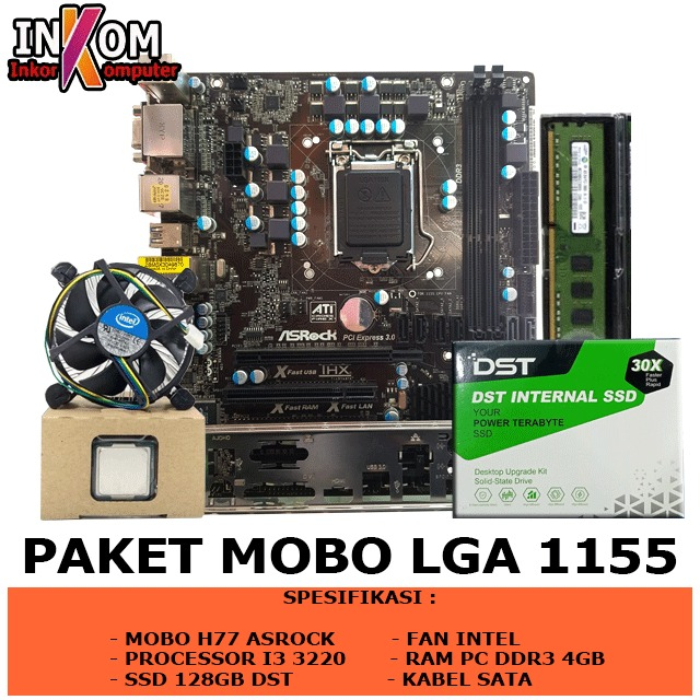 Paket Mobo Onboard H77 LGA 1155 DDR3 Plus Ram Processor i3 3220 i5 3470 Fan