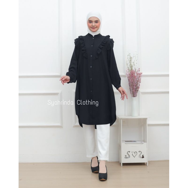 Tunik Katun Polos Polo Linen Premium Kerah Shanghai Kancing Rempel Baju Atasan Kerja Wanita