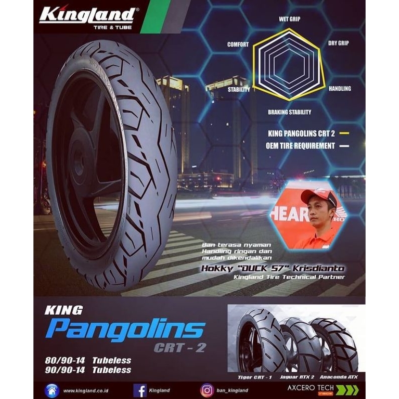 Ban Motor Tubeless Kingland 90/90-14 Pangolins Free Pentil Ban Motor Matic Ring 14 Ban Luar Motor