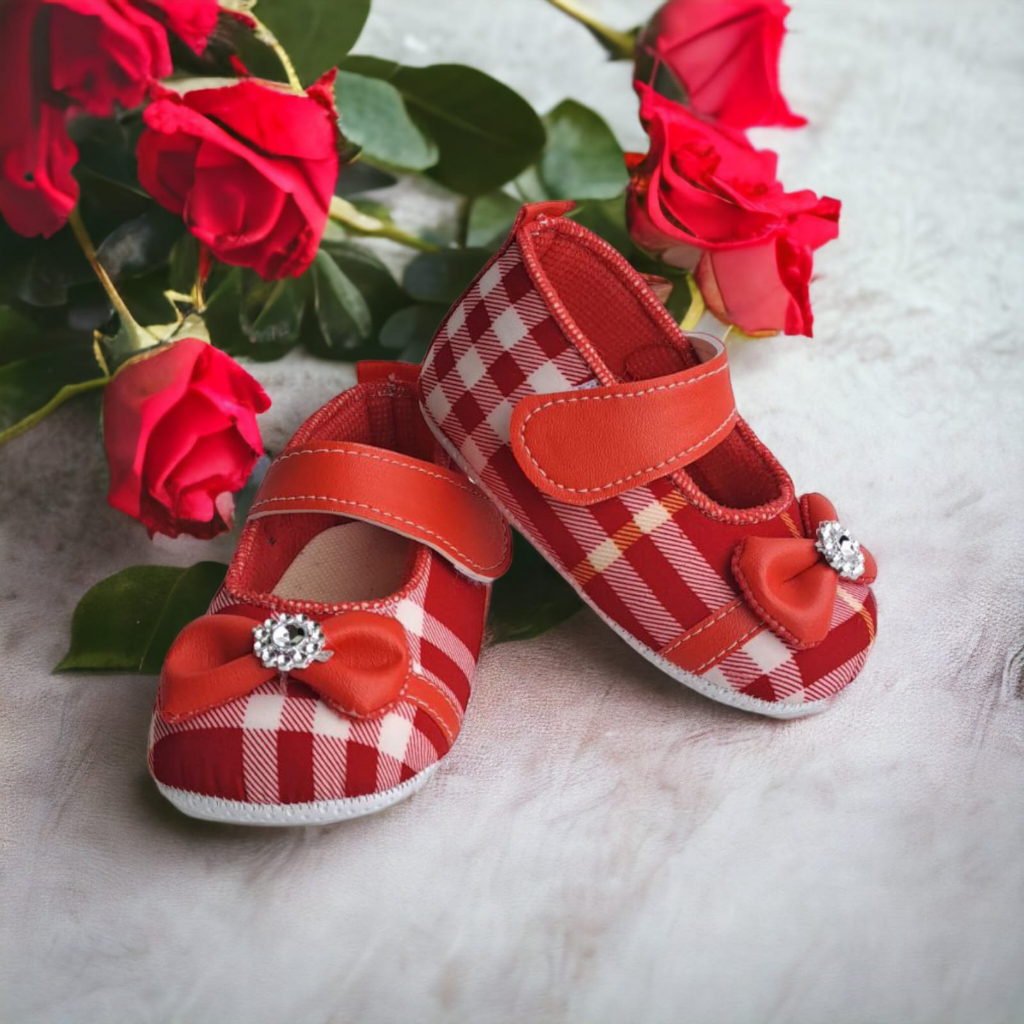 Sepatu Bayi Pita Merah Anak Perempuan Prewalker Usia 0-14 Bulan