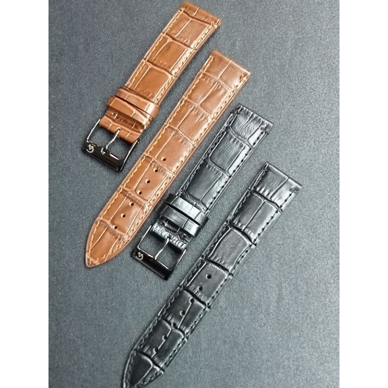 Tali jam tangan kulit AC Alexandre Christie tipis buckel hitam