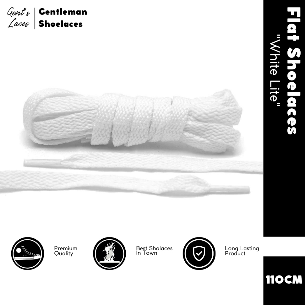 Tali Sepatu Putih Flat White 110CM/Just White Flat Shoelaces/Aksesoris Sepatu/Gents Shoelaces/