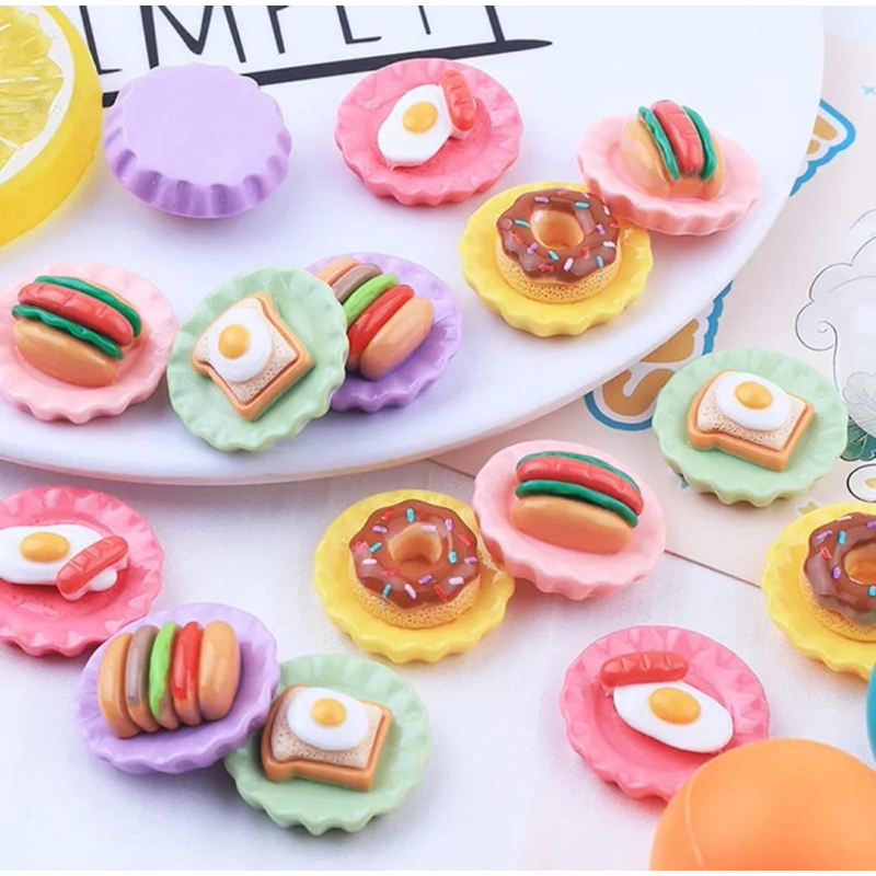 Miniatur Breakfast - Miniatur Piring Telur Burger Hamburger Sandwich - Miniatur Makanan untuk Rumah 