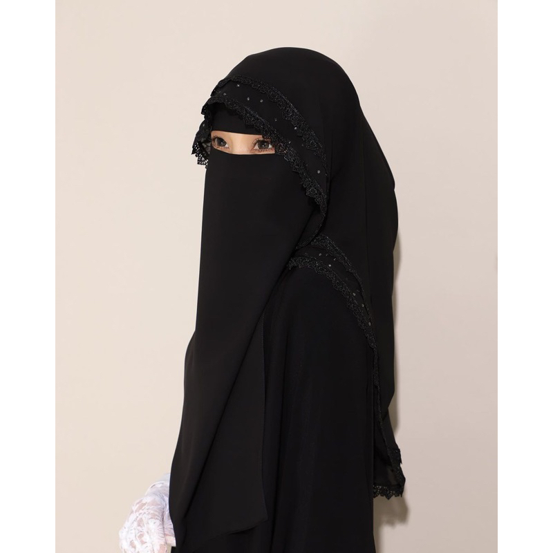 Niqab Yaman Veil Butterfly by Aqla Wear - Niqab Polos Muslimah Full Hitam Simple Adem & Ringan