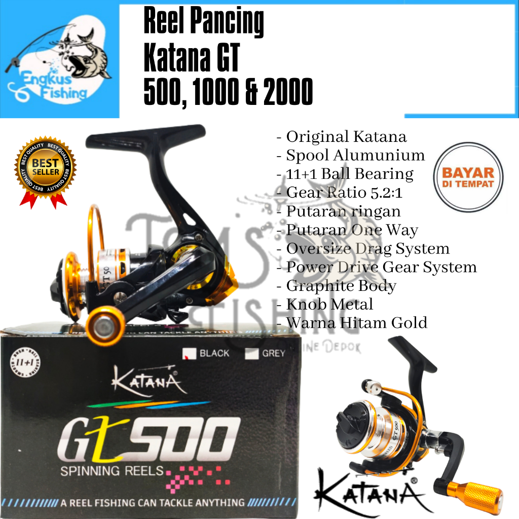 Reel Pancing Katana GT 500 - 2000 One Way (11+1 Bearing) Spool Alumunium Murah - Engkus Fishing