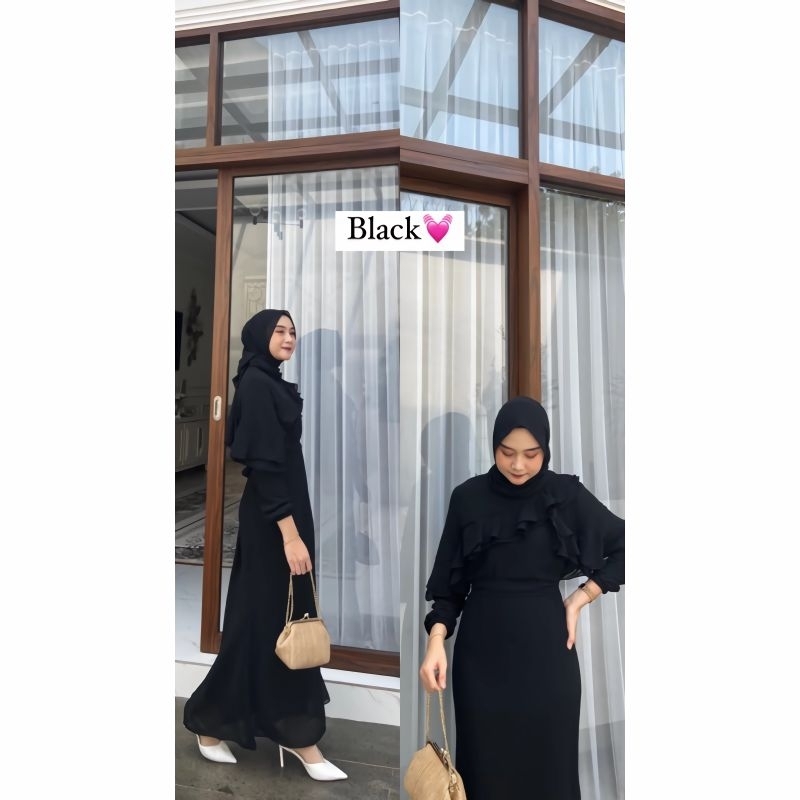 KINARA DRESS CERUTY ARMANY FULL FURRING/DRESS RUFFLE GAMIS PESTA KEKINIAN/BAJU KONDANGAN POLOS MEWAH TERBARU/FAR MOSLEMSTORE