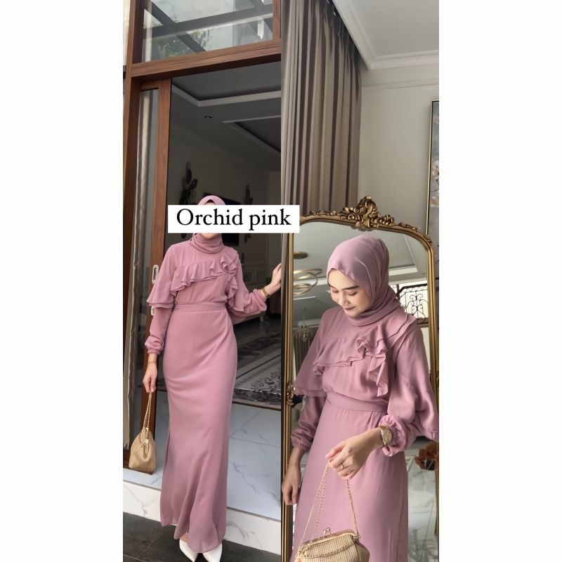 KINARA DRESS CERUTY ARMANY FULL FURRING/DRESS RUFFLE GAMIS PESTA KEKINIAN/BAJU KONDANGAN POLOS MEWAH TERBARU/FAR MOSLEMSTORE