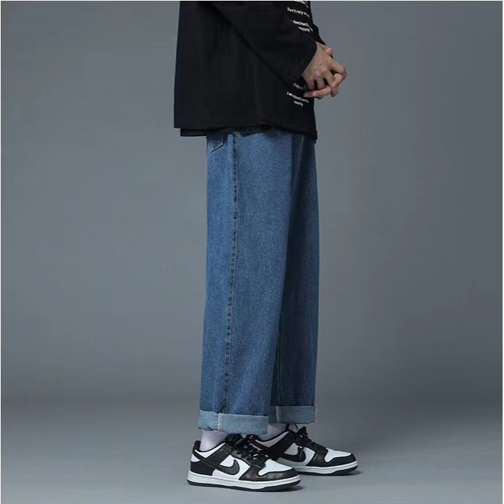 Celana jeans pria biru celana panjang jeans oversize baggy pants celana kulot korean style loose pants celana cowok highwaist jumbo celana anak laki laki