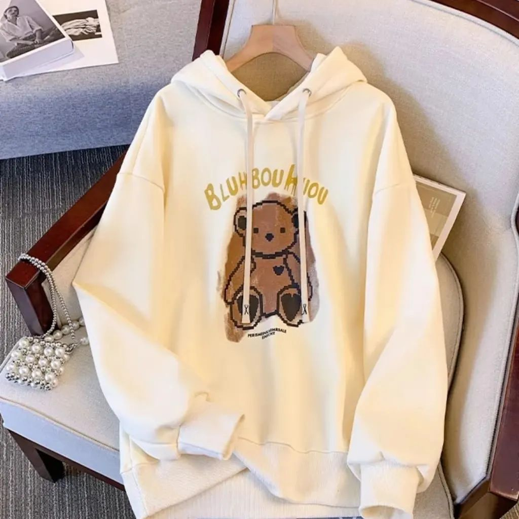 SWEATER WANITA BLUHBOU BEAR HOODIE CS Bahan FLEECE LD 110 CM SWEATER WANITA KOREAN STYLE / HOODIE OVERSIZE WANITA / JACKET WANITA JUMBO TERBARU 2023