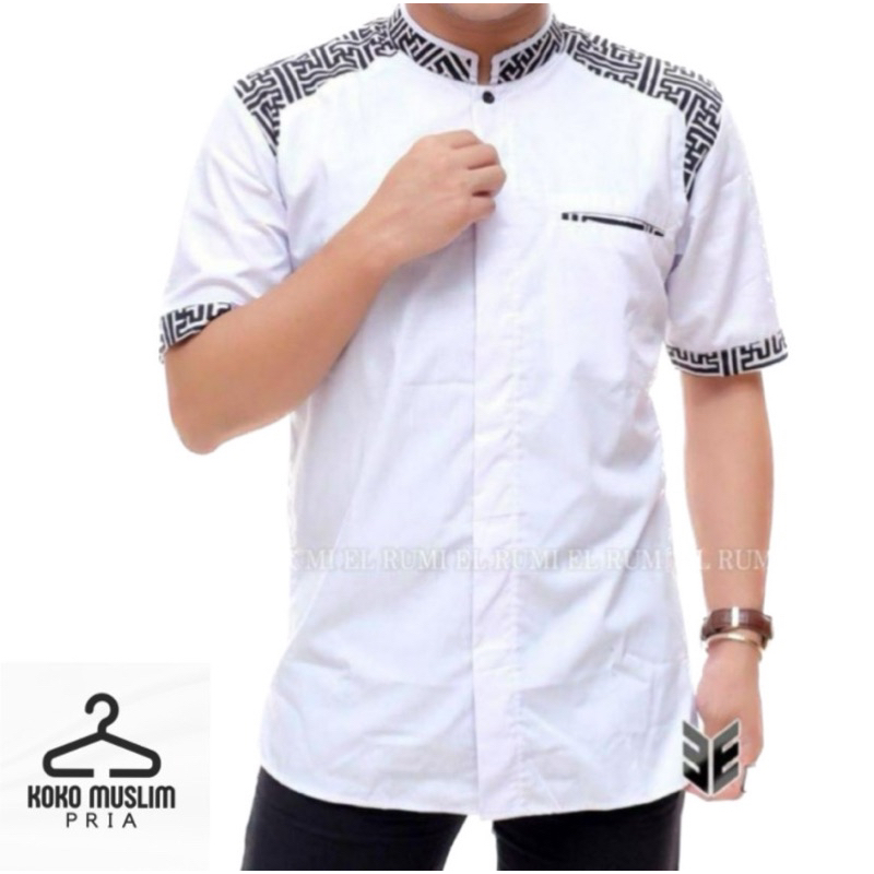Baju koko Muslim Pria Lengan Pendek El Rumi Motif Araseo