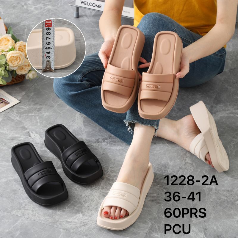 Sandal Selop Wedges Garis Miumiu 1228-A2 Slip On Korean