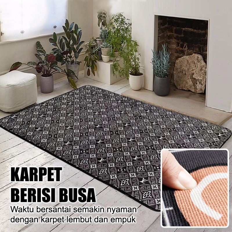 Karpet Lantai Anti Slip Ukuran 90cm x 140cm Alas Ruang Tamu Bahan Polyester Busa Lembut &amp; Empuk Kualitas Premium D1B1