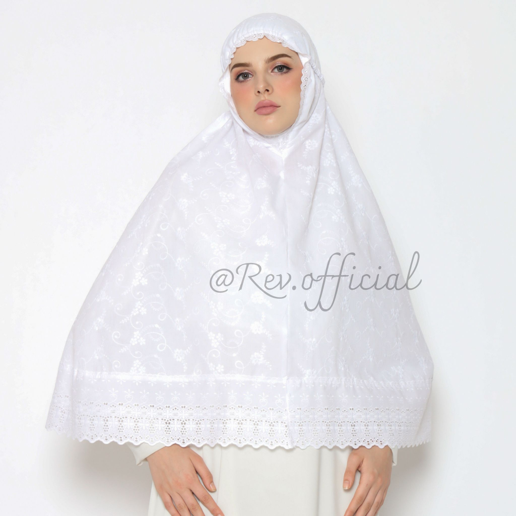 Bergo Umroh Wanita Hitam Dan Putih Full Bordir Kerudung Motif
