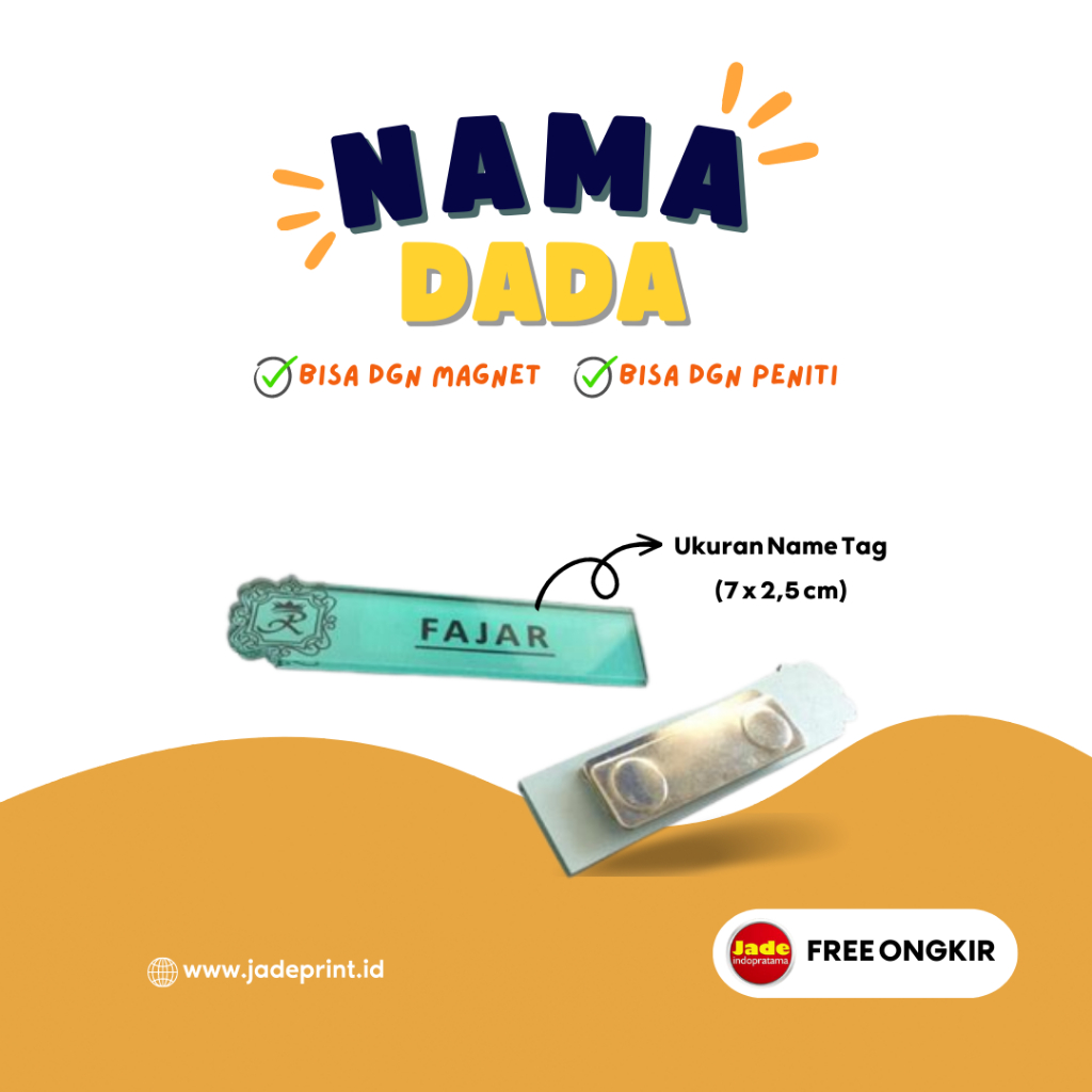 

[JADE] Name Tag Custom 7 x 2,5 cm Name Tag Magnet Name Tag Peniti Nama Dada Magnet Nama Dada Peniti Nama Dada Kustom