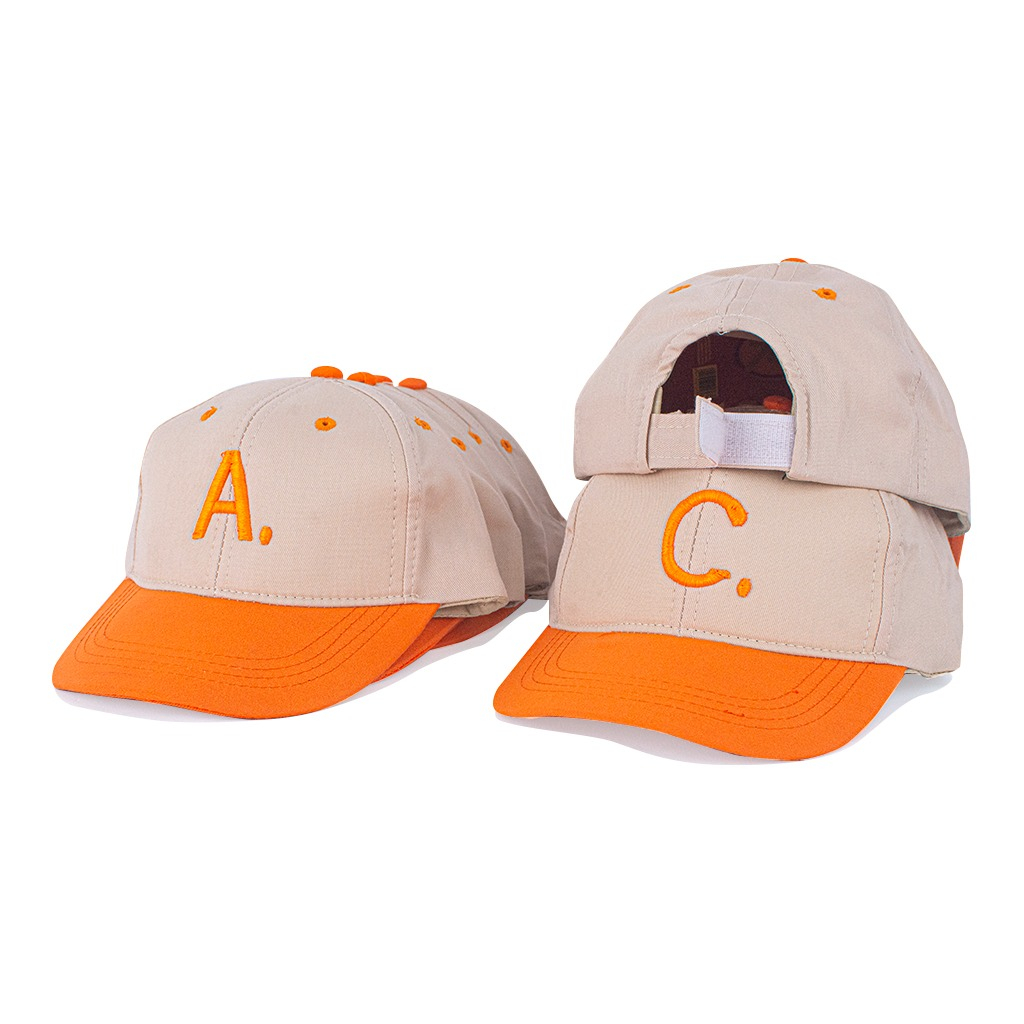 (HZ) TOPI KOMBINASI OREN CREAM ANAK UNISEX FASHION HAT TOPI MOTIF HURUF ALPHABETH