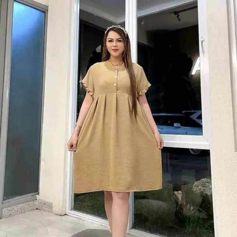 Hana dress crinkle aiflow daster trendy kancing depan busui