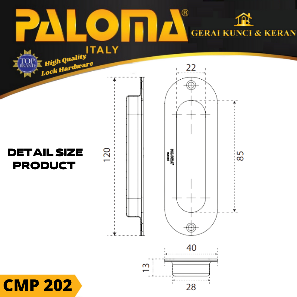 HANDLE PINTU SLIDING PALOMA CMP 202 OVAL 12 CM HANDEL PINTU GESER