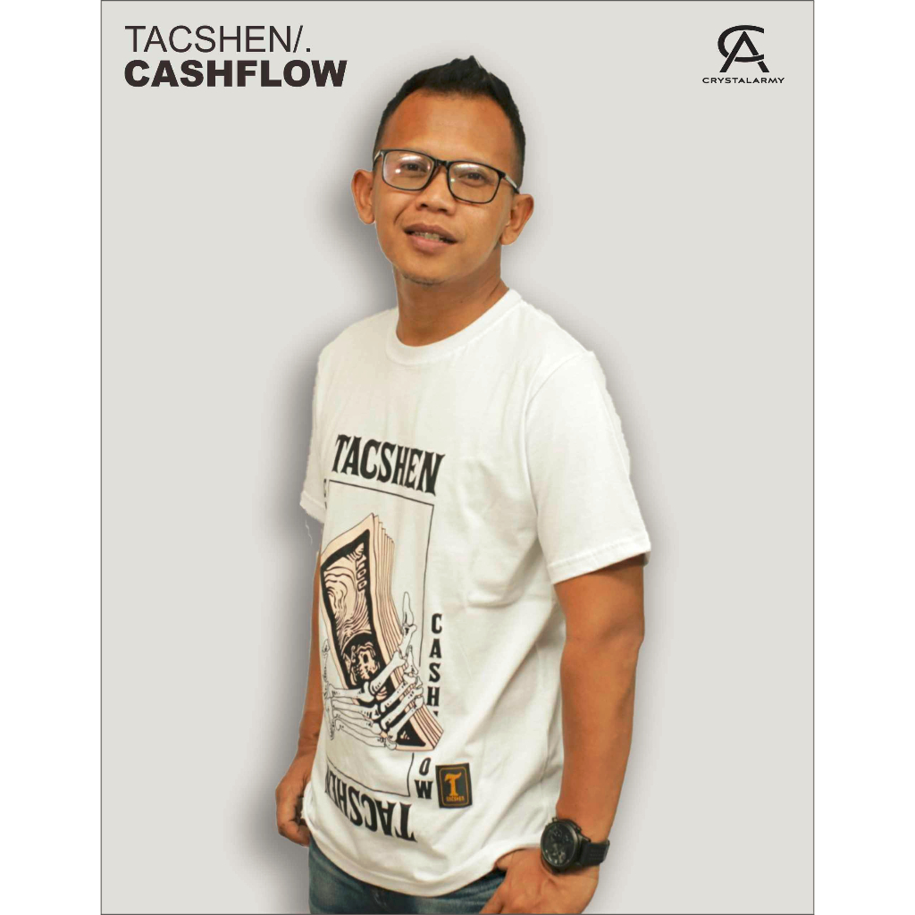 Kaos Pria Distro Lengan Pendek Tacshen Motif CashFlow Bahan Catton Combad 30s Sablon Plastisol