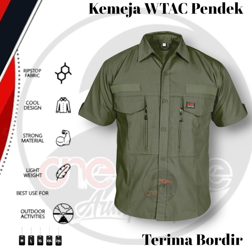 BIG SIZE Kemeja Tactical W TAC Lengan pendek | Baju Kmeja Taktikal Lapangan | Polisi | Army | ripstok tornado