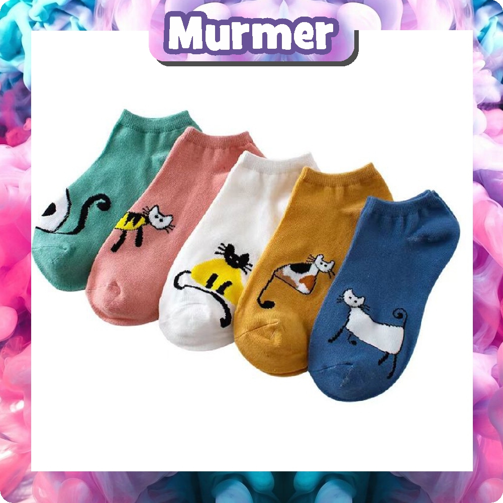 MurmerOfficial Kaos Kaki Motif Kucing Lucu Bahan Katun Kaos Kaki Laki-Laki Perempuan KK128