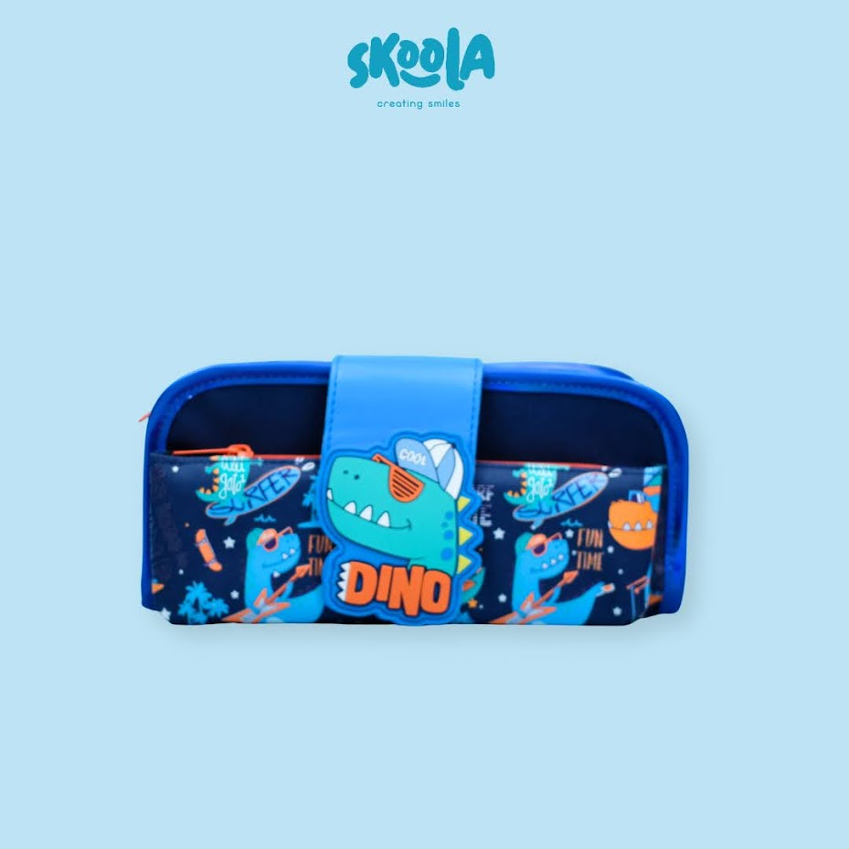 Skoola Tempat Pensil Lipat 3 Pencil Case Threefold Anak Laki - Laki Lucu Bola Dinosaurus Astronot - Pensy