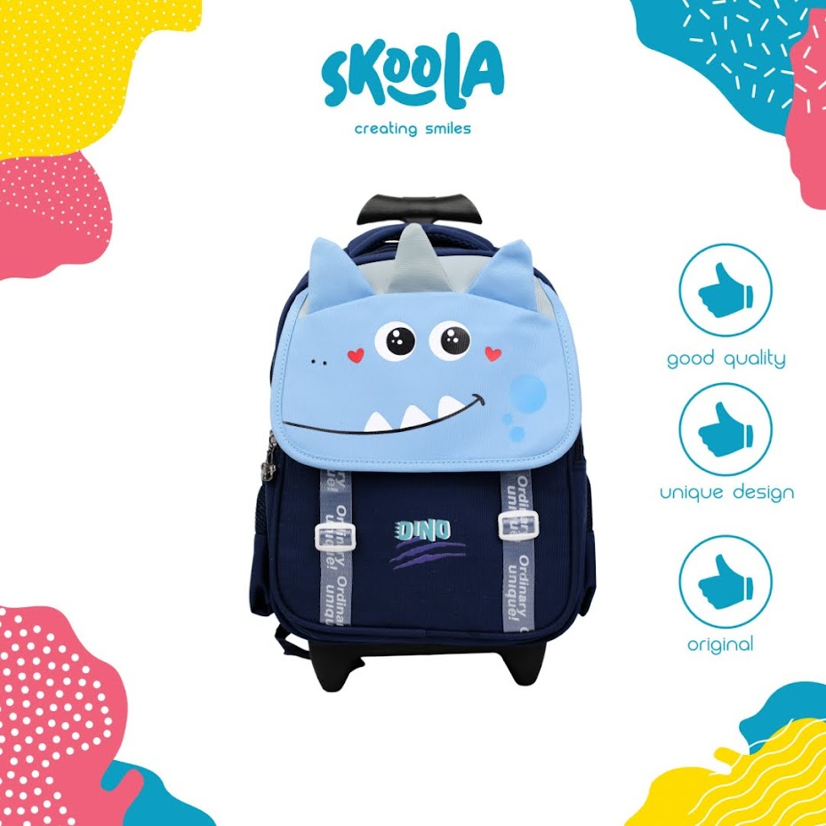 Skoola Tas Sekolah Anak Laki - Laki SD Trolly Ransel Dinosaurus Free Pencil Case - Hagi