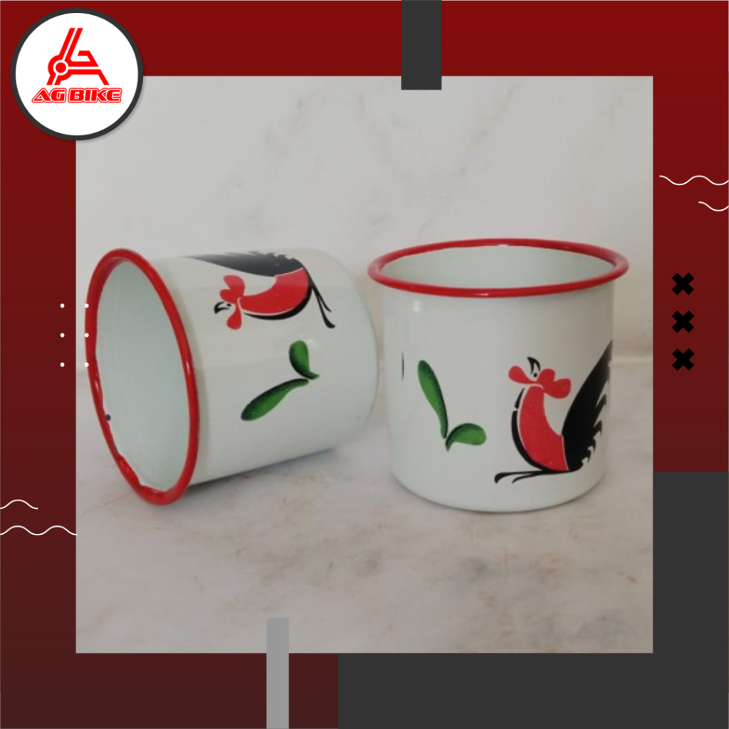 Mug Enamel 7 Jago Putih List Merah