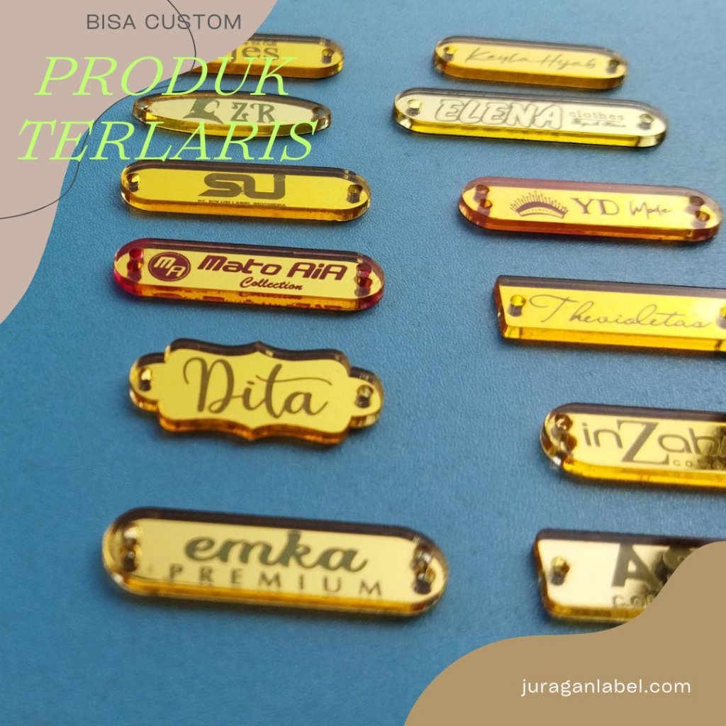 Label Hijab Akrilik GOLD EMAS / Label Hijab Custom / Label Akrilik Custom / label jilbab brand sendi