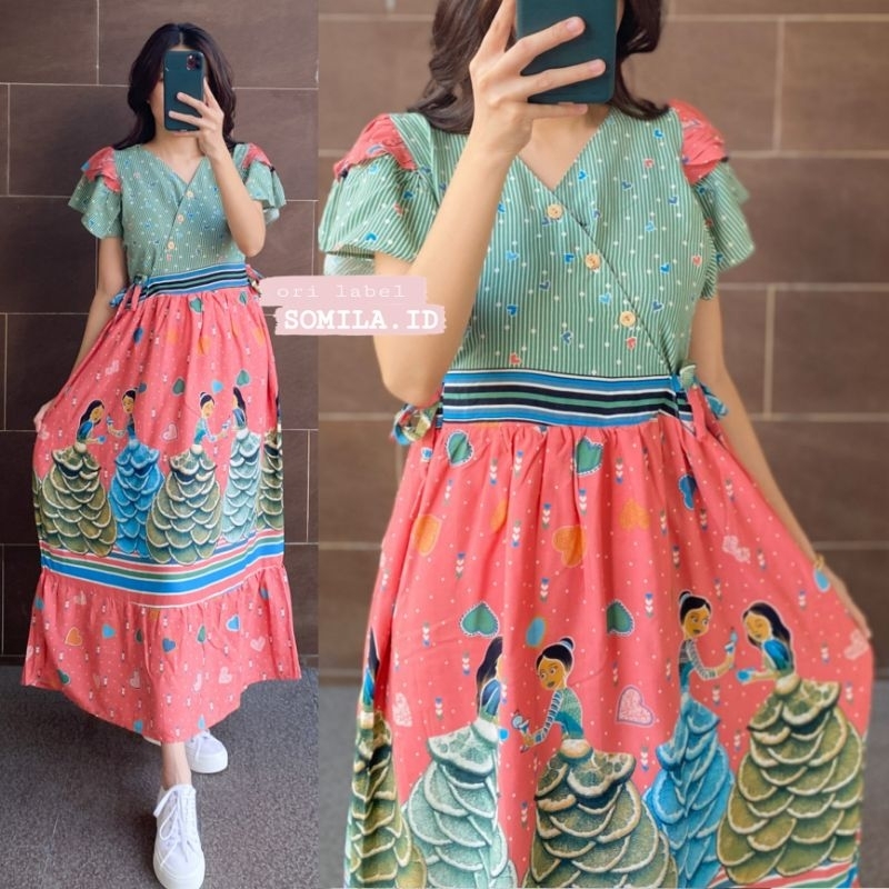 NEW LONG DRESS SUSUN KEKE. BUSUI KIMONO LENGAN PENDEK RUFFLE. RAYON SUPER. BY GROSIR DASTER  TERBARU SOMILA.ID. BATIK DIAMOND DAYAK