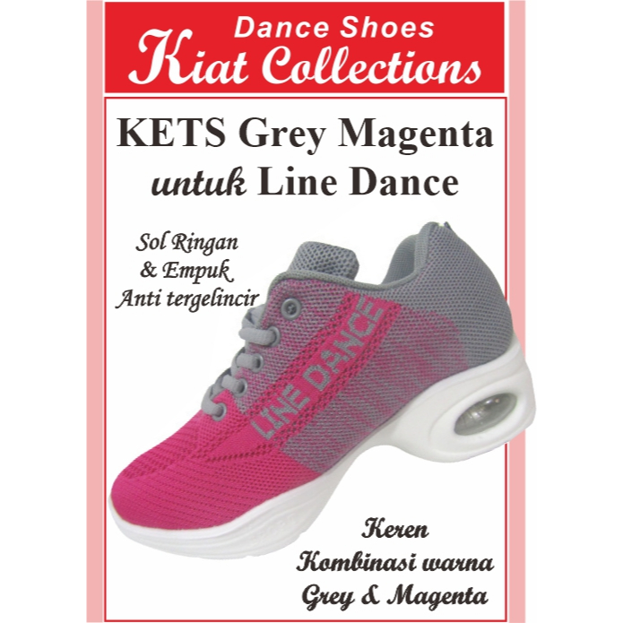 SEPATU KETZ GREY MAGENTA EMPUK MEREK LINE DANCE TERBARU WANITA TARI MENARI JOGGING SNEAKER (GM LD)