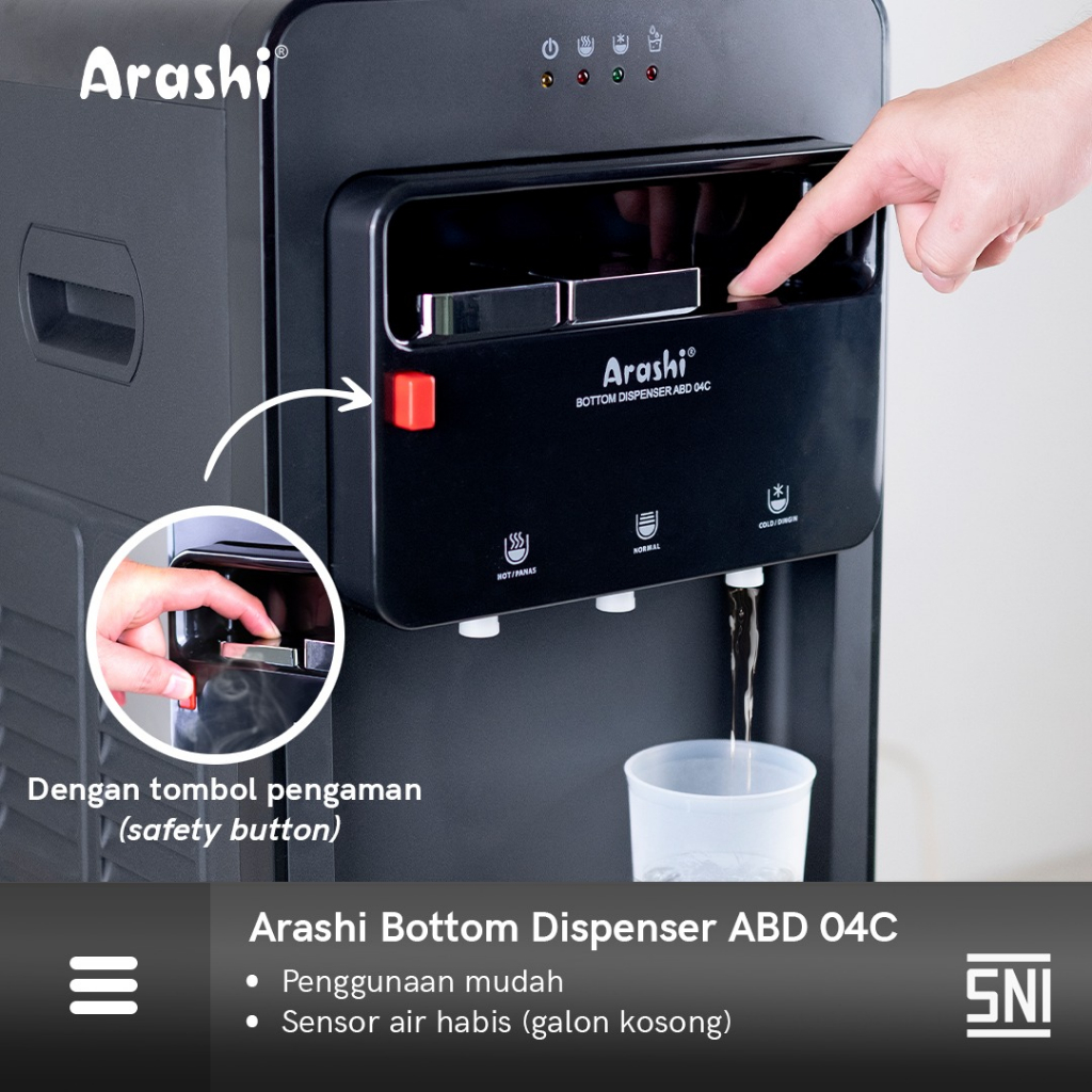 Dispenser Air Minum Galon Bawah Arashi ABD-04C Dingin Normal Dan Panas