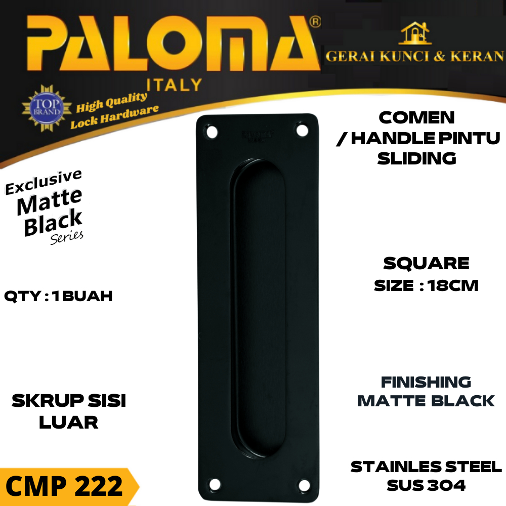 PALOMA CMP 222 COMEN SQUARE 18CM HANDLE PINTU SLIDING HITAM BLACK MATT