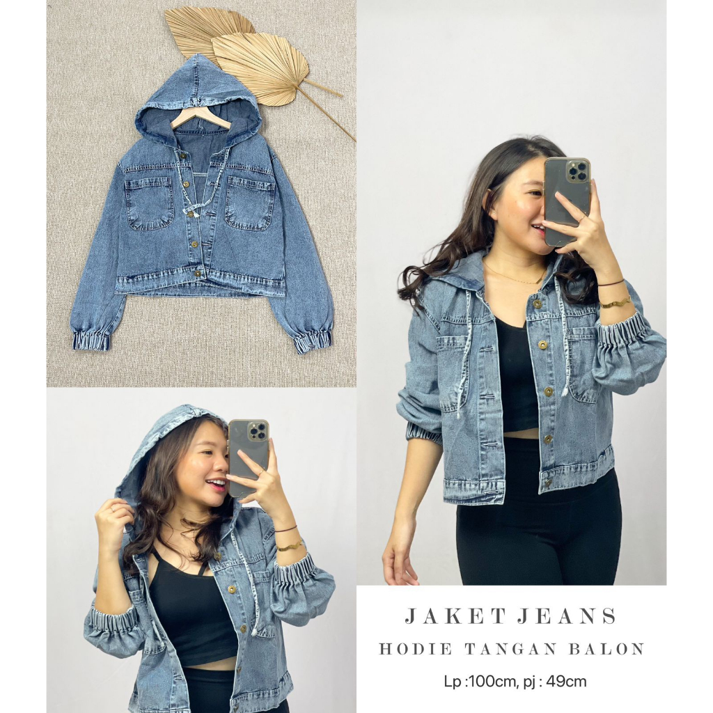 Jaket Jeans Hodie Tangan Balon / Pakaian Wanita / Jaket & Mantel / Jaket Denim