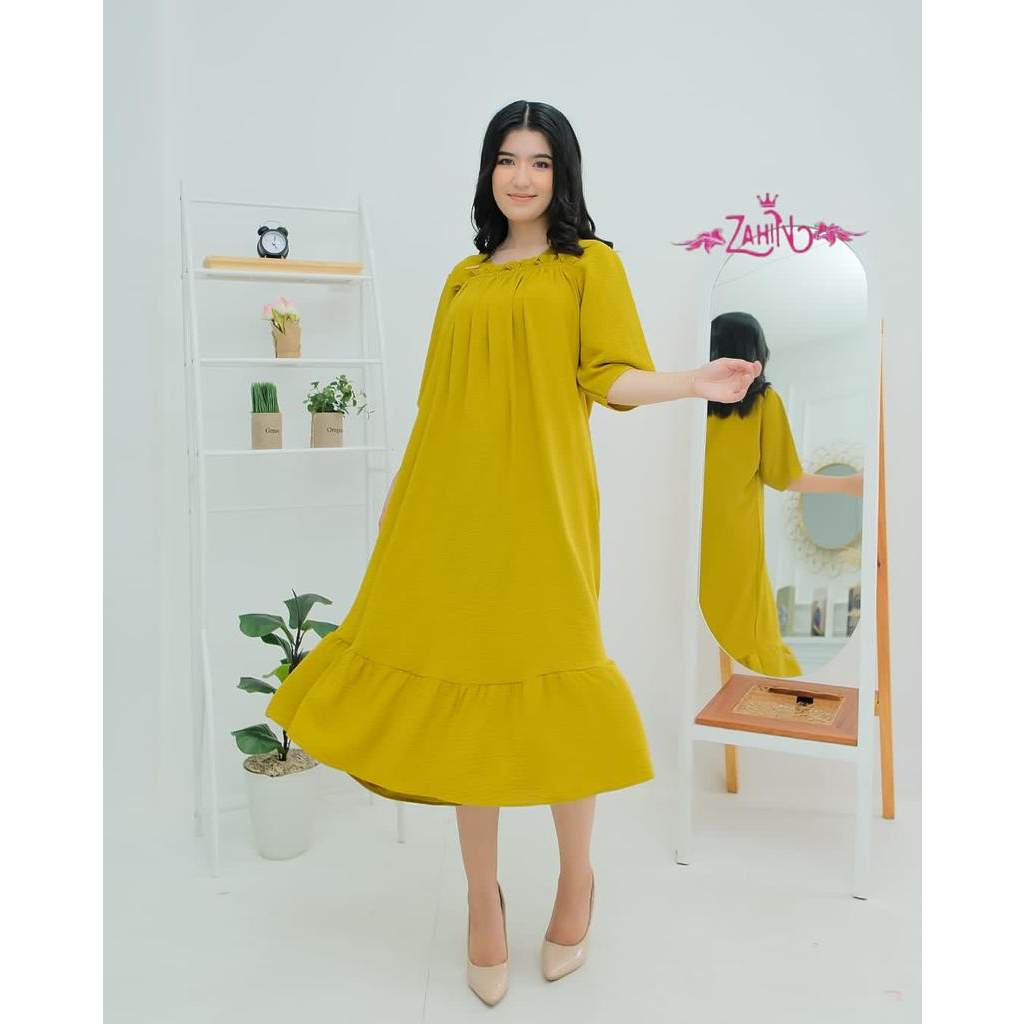 NADLYN FUJI NISA midi dress cringkel by zahin zr model terkini elegant homedress xxl masa kini baju santai