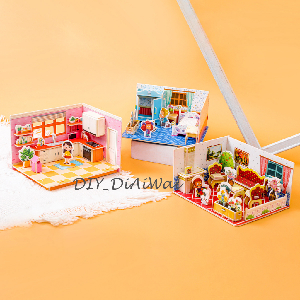 Puzzle 3D DIY bahan foam &amp; paper BEDROOM PINK mainan puzzle edukasi anak (kado,pajangan,dekorasi)